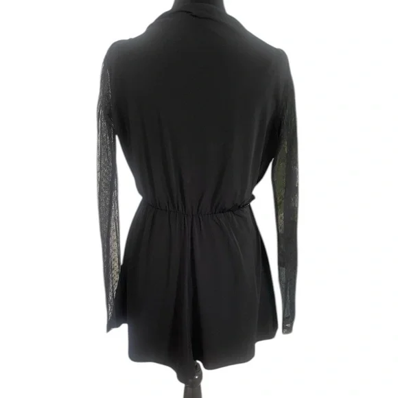 Black BCBG Lace sleeve relaxed fit romper, Jumpsuit,Draped, V neck,shorts, Small - Picture 5 of 8